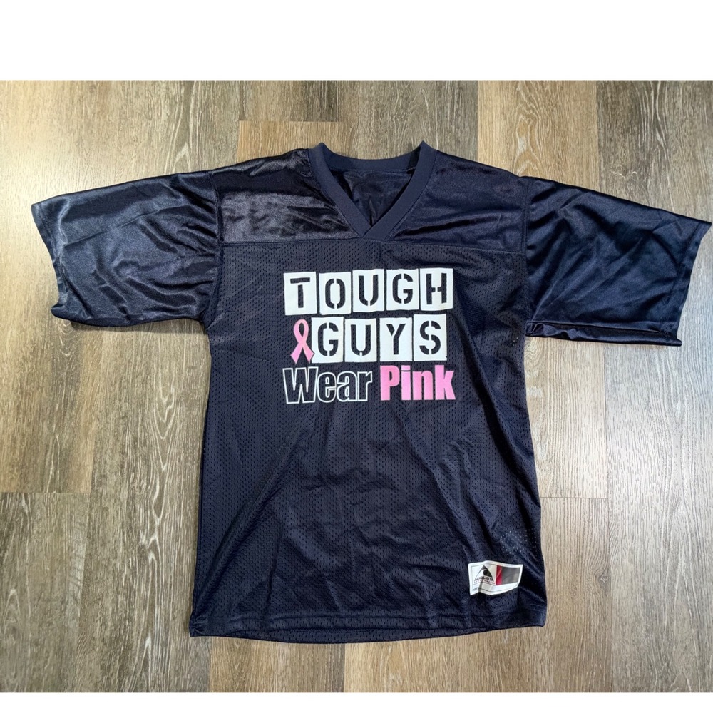 Augusta Football Jersey Mens Small Navy Tough Guys Wear Pink Mesh Awareness